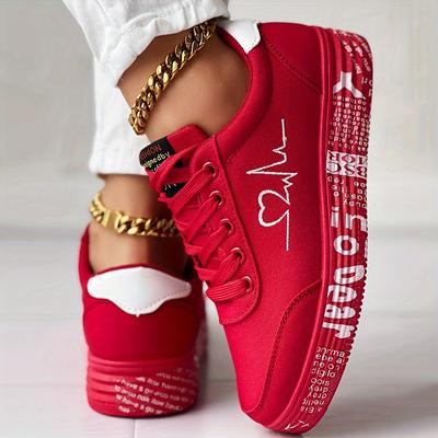 Women's Heart Print Casual Sneakers, Lace Up Platform Soft Sole Walking Skate Shoes, Low-top Versatile Dating Shoes