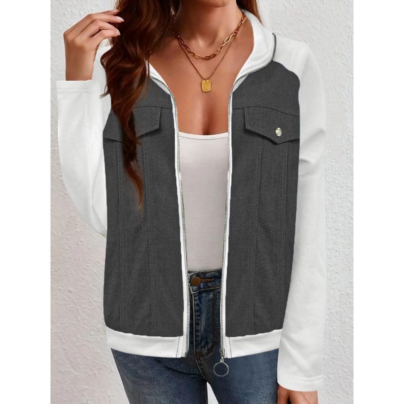Women S Casual Color Block Zipper Jacket For Autumn Winter