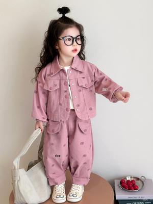 Jacken- und Hosen-Set mit Blumendruck für Mädchen - Frühling/Herbst Freizeitkleidung