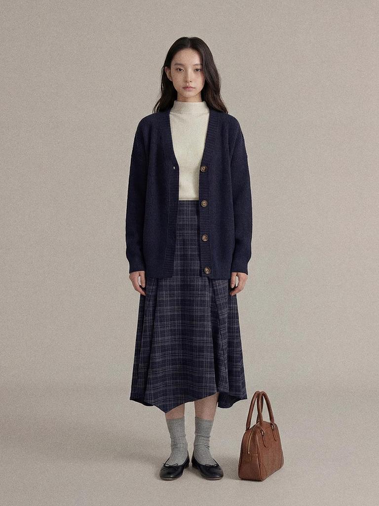 Ge Ming French Retro Plaid Irregular A-line Midi Skirt - Women's Winter High-Waist Skirt S3042F