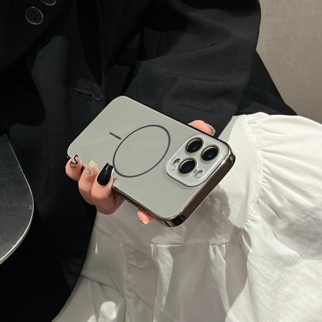 Minimalist Glass Lens Compatible with iPhone 16 Pro Max Apple 17 Phone Case 14/15 Electroplated Magnetic Slim Ring