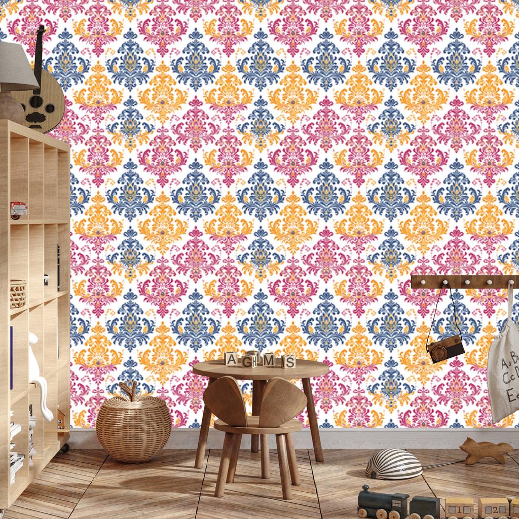 Baroque Damask Wallpaper Cream and Powder Pink 50x1000