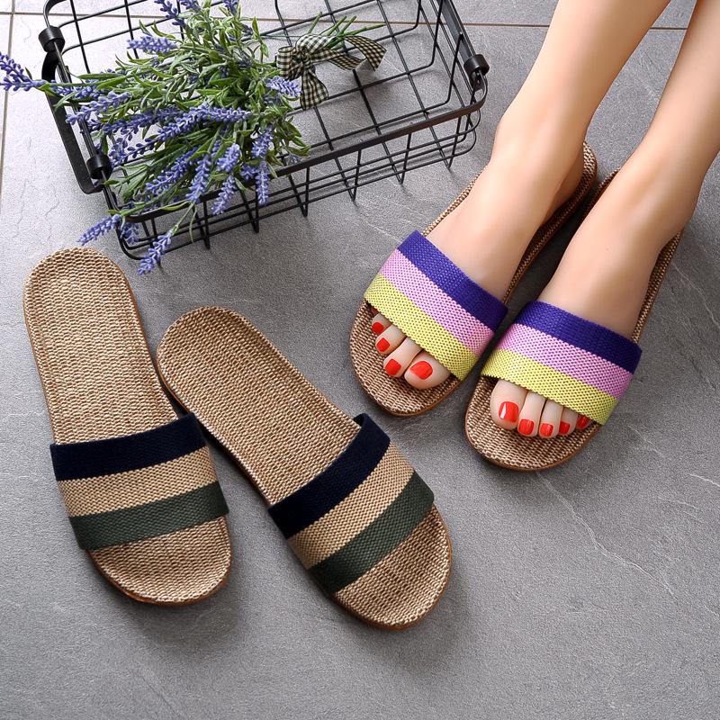 Cotton and Linen Non-Slip Home Slippers for Men and Women – Indoor Summer Slippers with Thick Bottom for Wooden Floors.