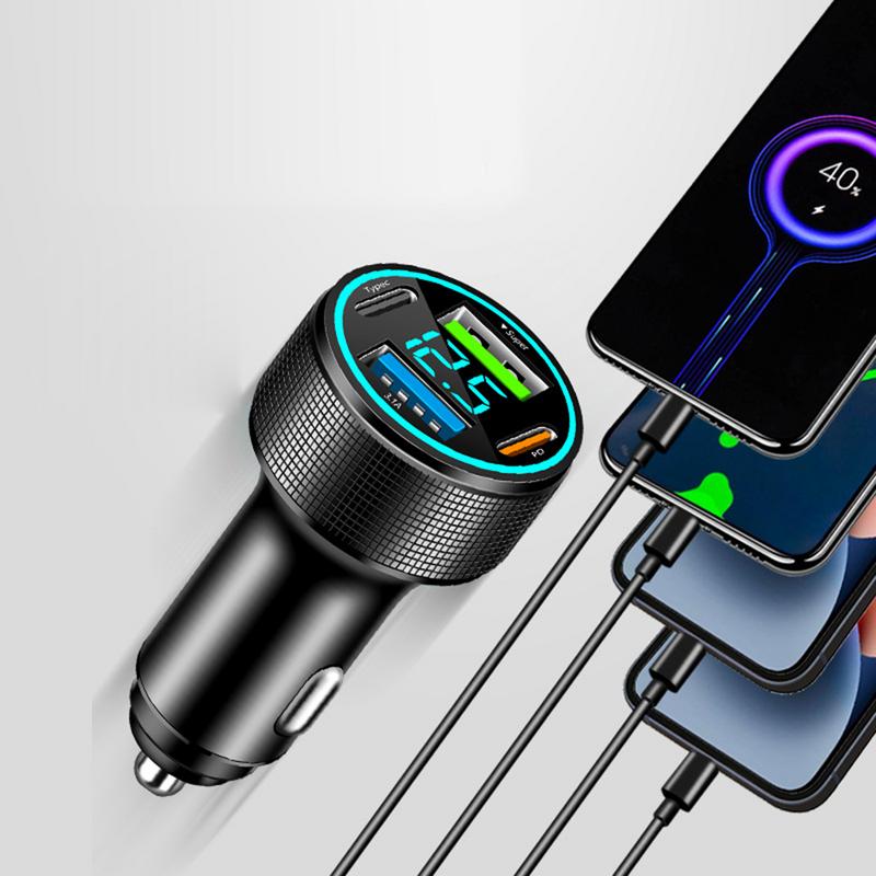 Car USB Charger Multi Port 4 Port Auto Charger Adapter PD QC LED Digital Display Fast Charging Car Phone Charger For SUV Sedan