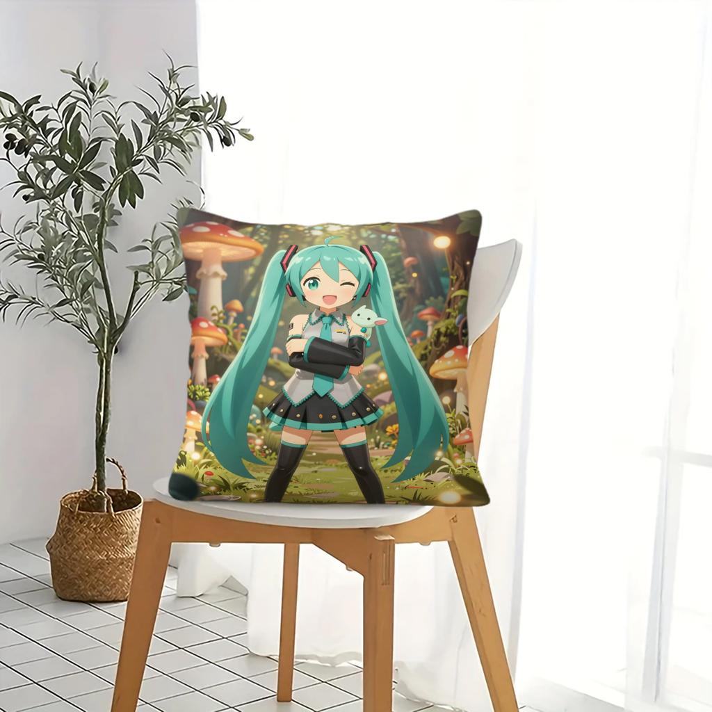 Floral Hatsune Miku Throw Pillow18.18Inch Cushion Accent Pillow Includes Pillow Core Hd Print For Teens Sofa Bedroom Living Room