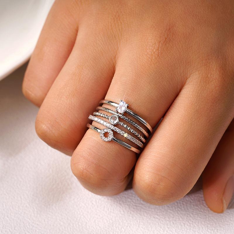 

2026 New High End Geometric Circular Ring Five Piece Set with Simple and Minimalist Style Ring Fashion Stacked Zircon 6