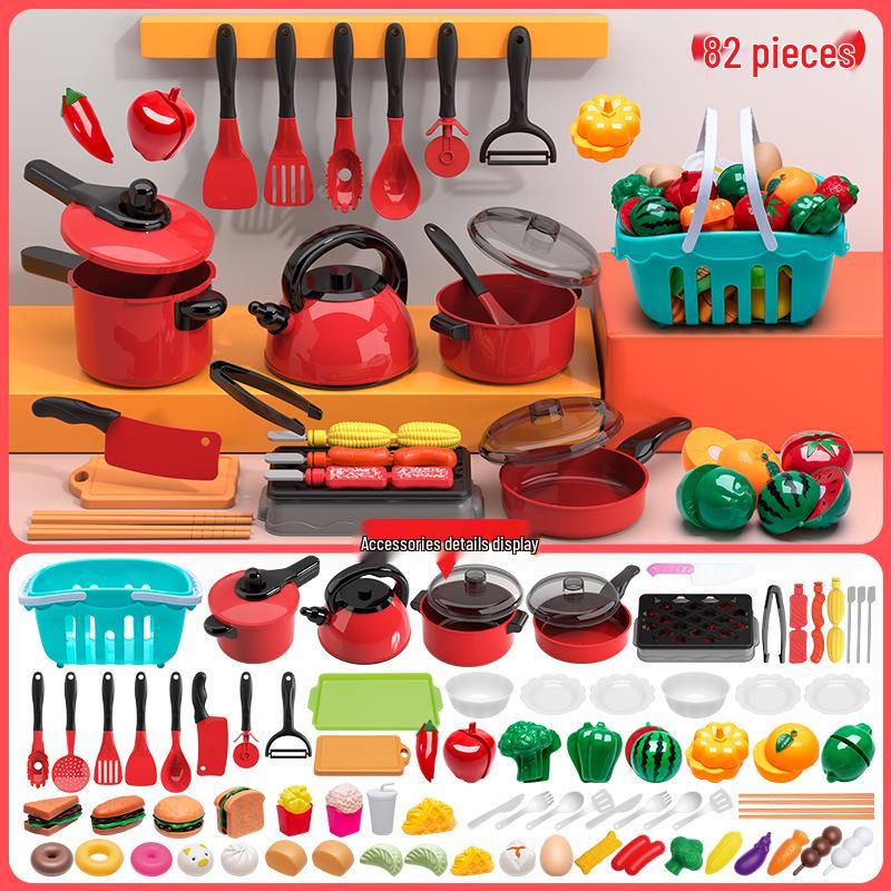 Mini Kitchen Pretend Play Cooking Set for Kids: Fruit Cutting & Kitchenware Toys