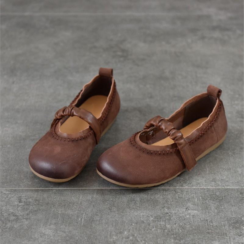 Johnature Retro Flat Shoes Genuine Leather Comfortable Soft Soled Shallow Versatile Women's Shoes