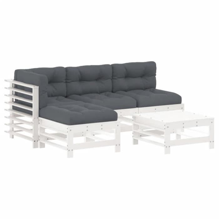 VidaXL Salon de Jardin avec Coussins 5 pcs, Canapés avec Dossier et Accoudoir, Ensemble de Meubles avec Table Basse Patio 3186068