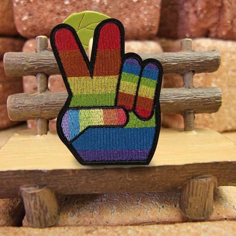 2Pcs Rainbow Peace Sign Hand Victory & LGBT Pride Peace Fingers Embroidered Patch Iron On Applique