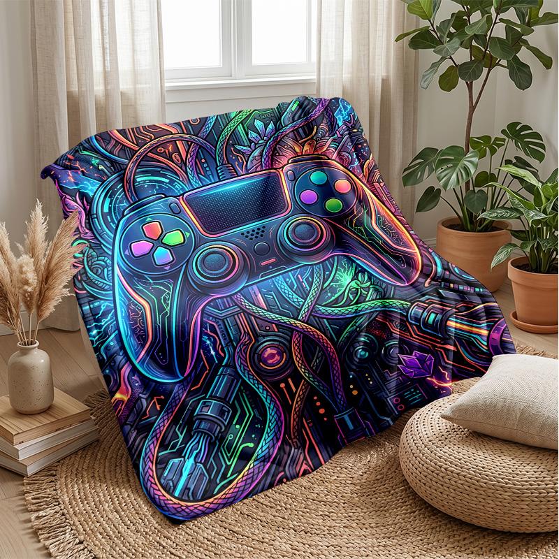 Neon Gaming Controller Theme blanket Lightweight Warm Flannel Blanket Decorative Throw Blanket for Home Decoration