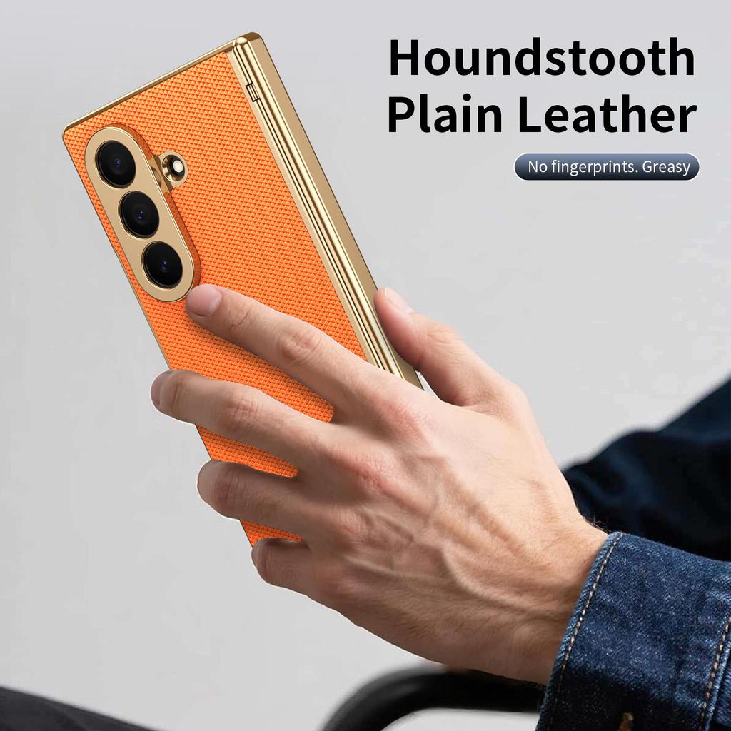 Samsung Z Fold7 Case: Foldable Electroplated Diamond Pattern, Plain Leather, Full Coverage for Fold6/5, Cross-border Compatibility.