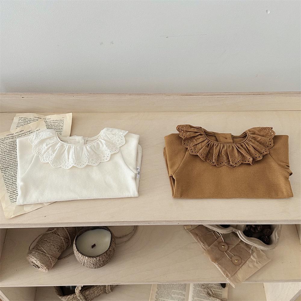 Spring & Autumn Infant Girl's Embroidered Lace Ruffle Collar Top