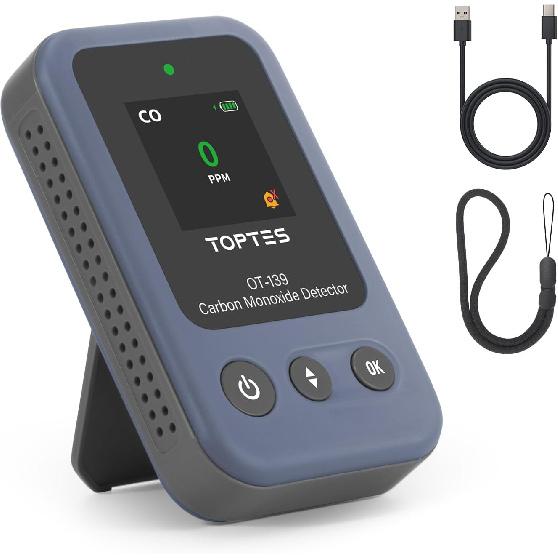 OT-139 Portable Carbon Monoxide Detector, 15-Day Standby, Mini Rechargeable CO Monitor with Lanyard for Travel & Camping, Handheld CO Meter with