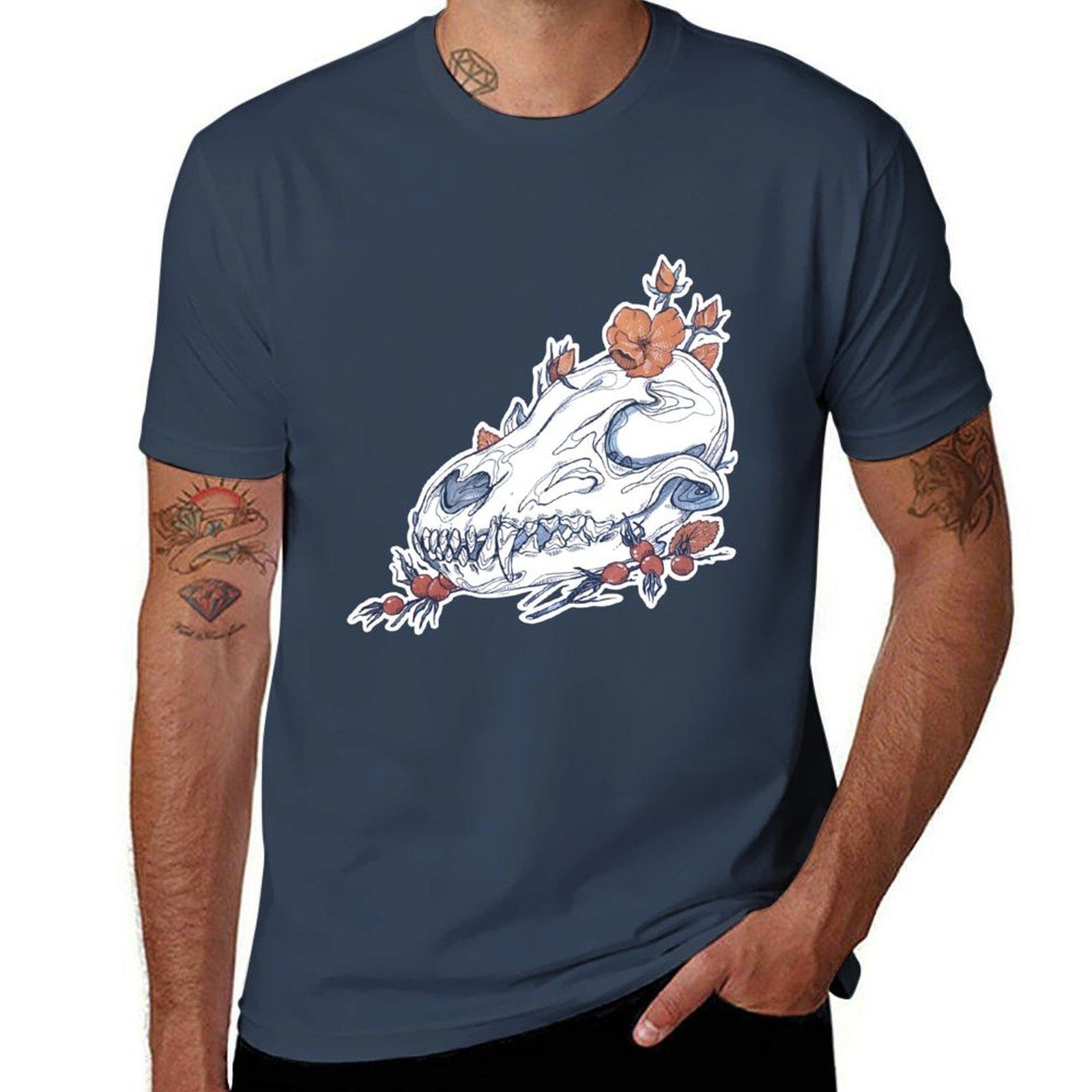 MorbidiTea Rose Hip with a Red FoxSkull TShirt Everyday Wear Basic Short Sleeve Top S