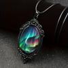 1-piece Fashionable and Elegant Aurora Landscape Pattern Black Frame Glass Necklace Romantic Gift Jewelry