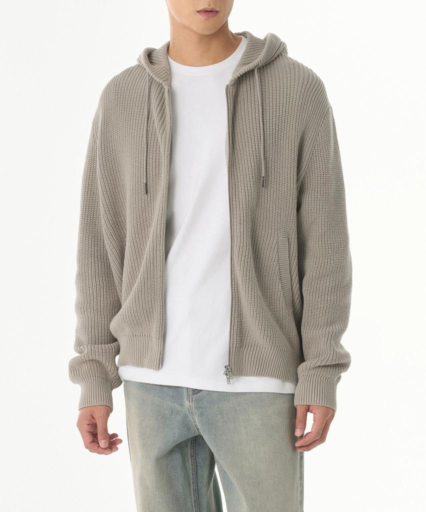 Musinsa Standard Ribbed Knit Hooded Zip-Up [Light Warm Grey]