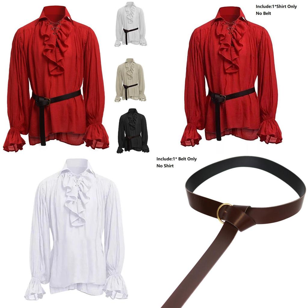 Camicia Classica da Uomo Medievale Rinascimentale Pirata con Manica Lunga Design Elegante