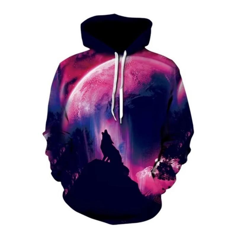 Mens/Womens Warm Hooded Sweatshirt With 3D Wolf Print Bamboo Fiber Fleece Lined Winter Fishing Outdoor Use