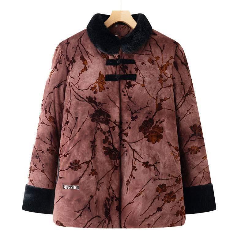 Grandma s Fashionable Velvet-Lined Winter Coat for Elderly Women 6XL -- 170-185 kg красный