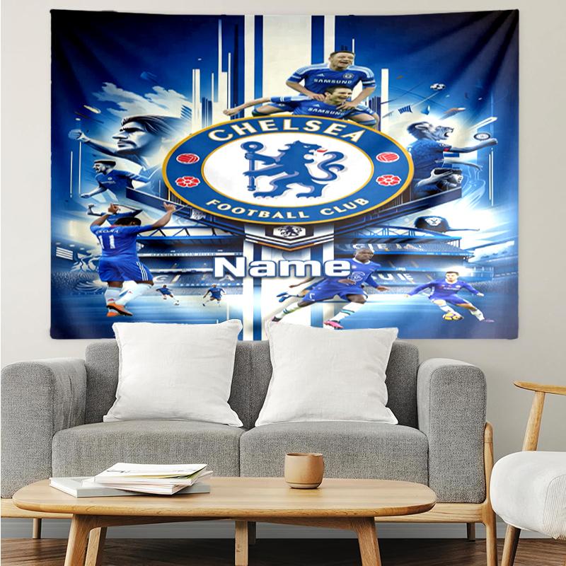 Custom Name Chelsea Football Club Print Tapestry, Backdrop, Easy Setup, Ideal for Bedroom, Office & Living Room, with Aesthetic Wall Hanging Decor.