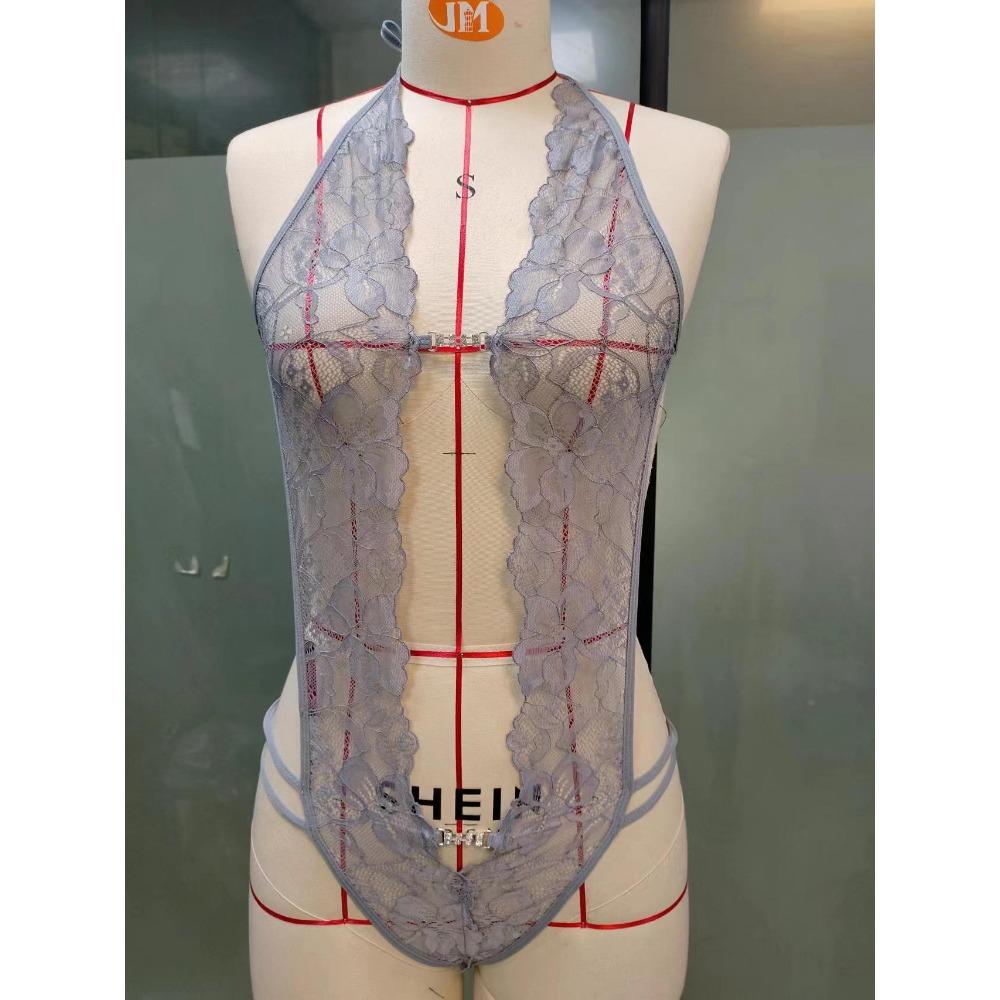 Erotic Sexy Crotchless  Lingerie Women Lace Hollow Bra Set Erotic Costumes Teddy Baby Doll Dress Open Bra Porn Underwear Set