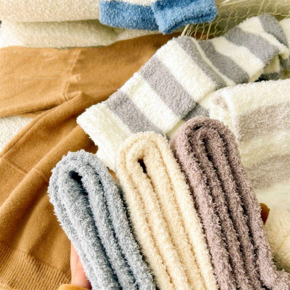 Thicken Warm Long Tube Sock Cover Stripe Floor Plush Stockings Kawaii Foot Warmer Winter