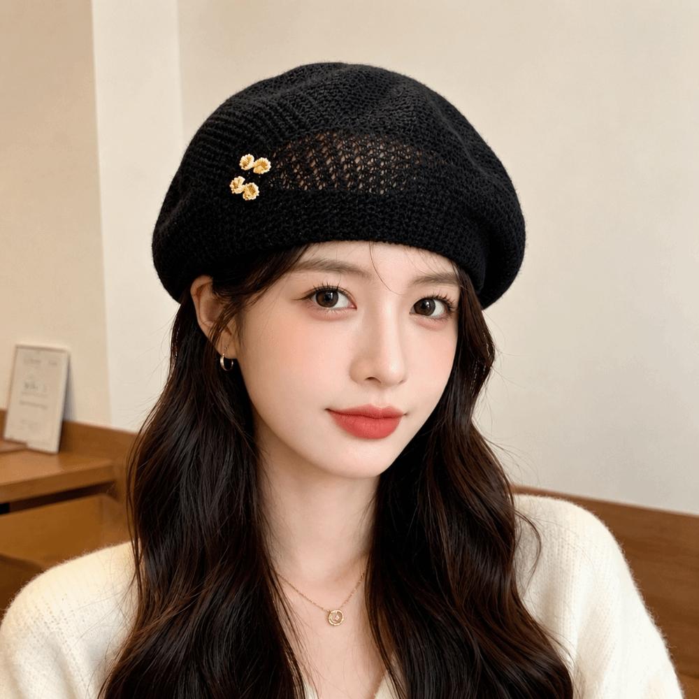 Atmungsaktive Gewebte Baskenmütze Ausgestanzte Malerhut Vielseitiger Koreanischer Stil Baskenmütze für Damen Mädchen