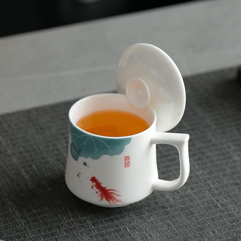 Tazza da tè in ceramica giada grasso di montone di lusso con coperchio - Tazza in porcellana bianca di Dehua per uso personale o in ufficio