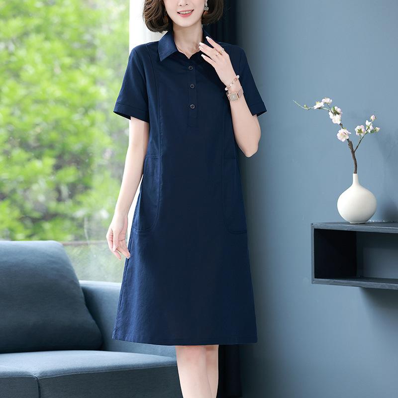 Dress Women's Summer A Line Slimming Casual Straight Leg Shirt Skirt Mom