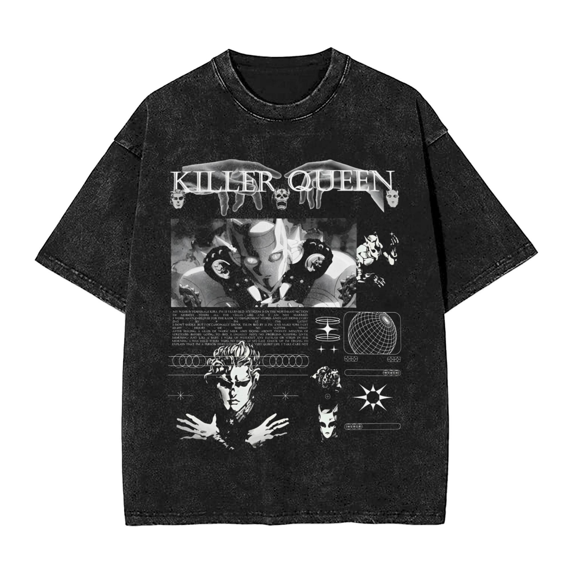 

Hot Anime Jojos Bizarre Adventure Kira Killer Queen Printed Tshirt Men Manga Vintage Tshirts Harajuku Washed Cotton T Shirt S