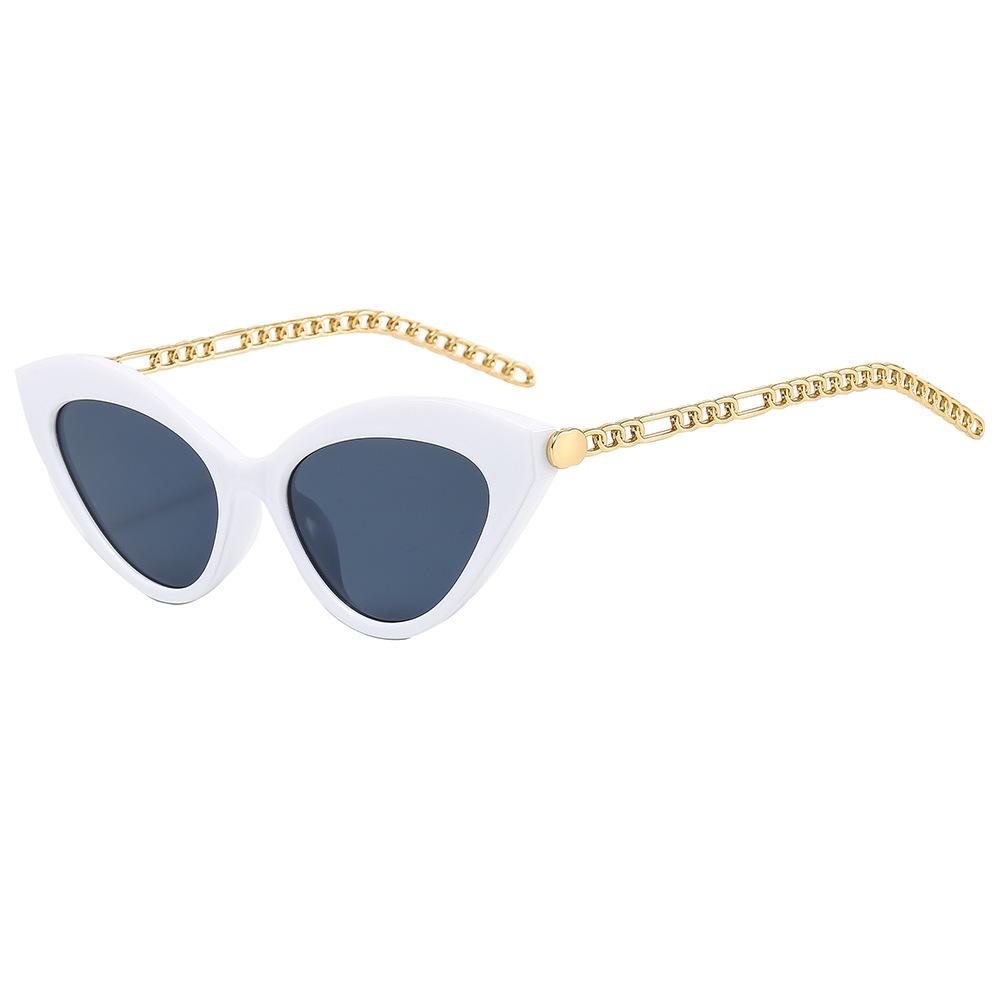 

Retro Stylish Striped Cat Eye Female Sunglasses Luxury Alloy Metal Chain Design Fashionable Unique Male Sun Eyewear UV Protection 400 as picture
