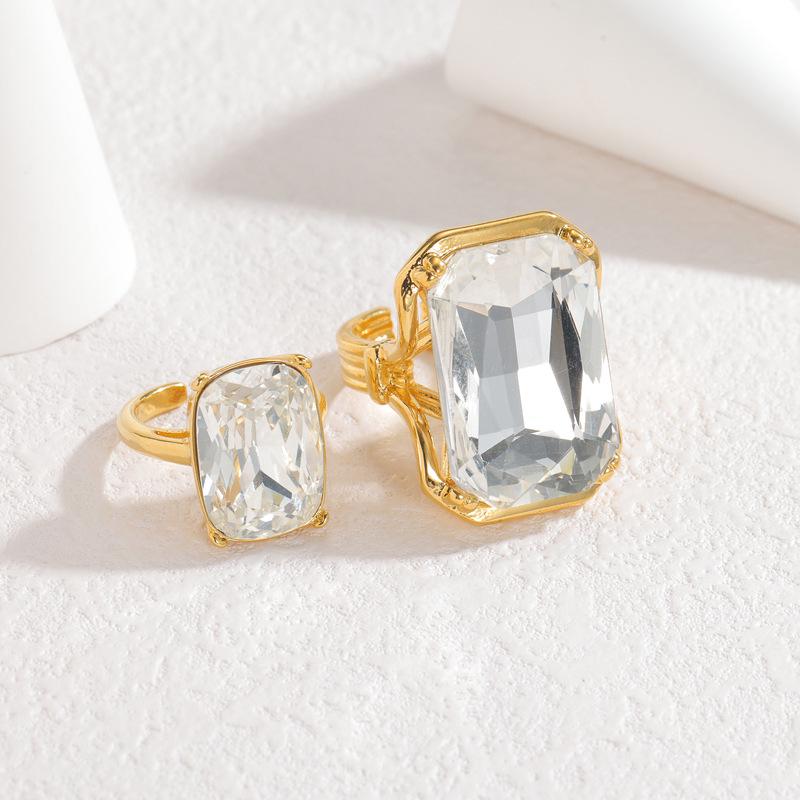18K Gold Geometric Zircon Square Ring - Fashionable Stainless Steel Jewelry for Women