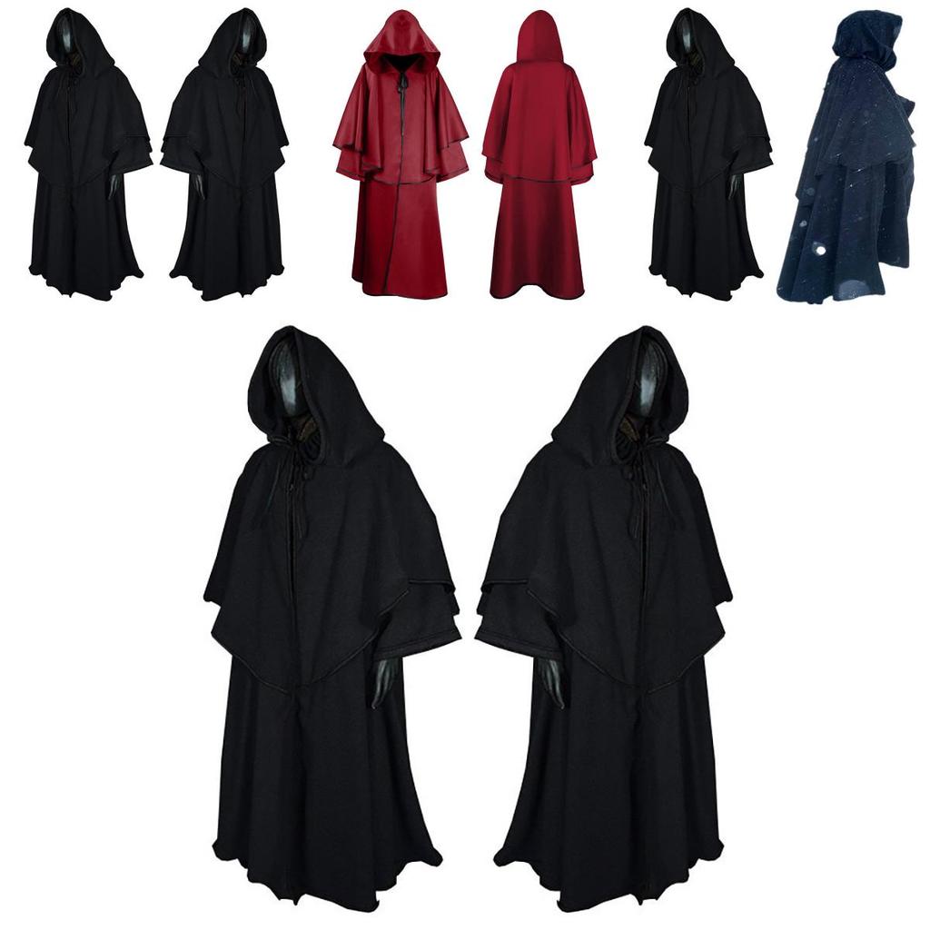 Medieval Wizard Hooded Robe Cloak With Polyester Material For Halloween Adult Role Playing