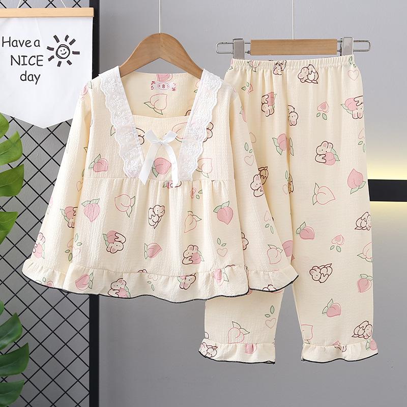 Cross-Border Girls' Cotton Cartoon Pajama Set - Long Sleeve Princess Homewear for Spring and Autumn.