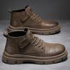 Men's Genuine Leather British Style Short Boots  Mid Top Men's Shoes   Autumn and Winter Men's High Top Leather Shoes