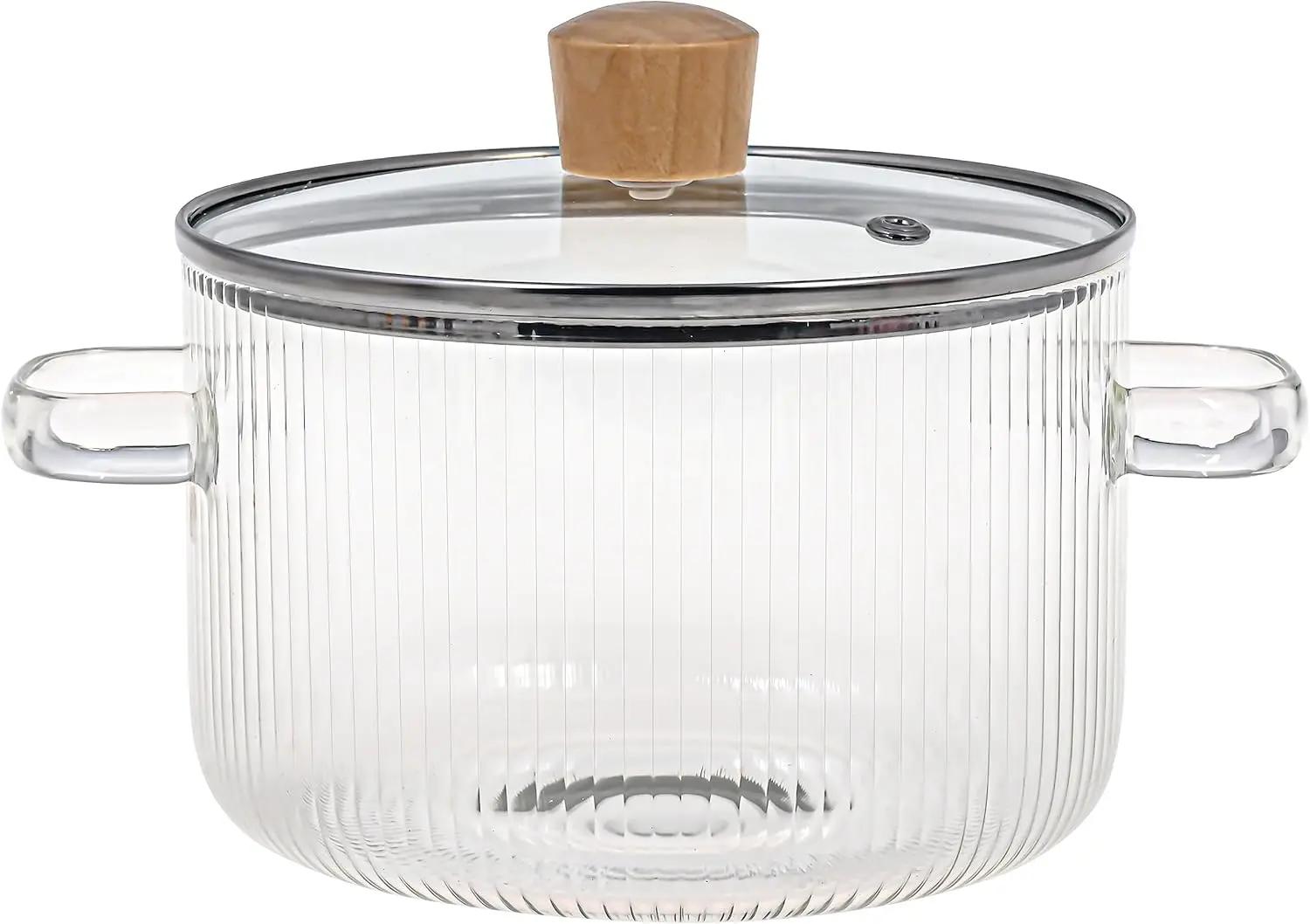 

Glass Cooking Pot with Lid 1.6L Heat Resistant Glass Saucepan with Double Handles Nonstick Pot for Soup Milk Kitchen Tools