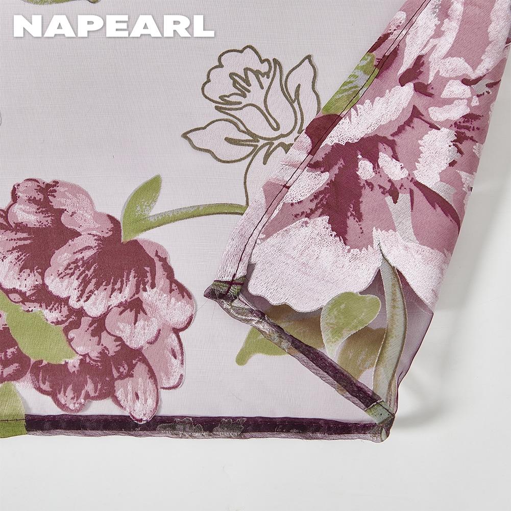 2PC NNAPEARL Modischer und vielseitiger kurzer Gaze-Vorhang mit lila Blumendruck für Küche, Schlafzimmer und Wohnzimmer, Heimdekoration