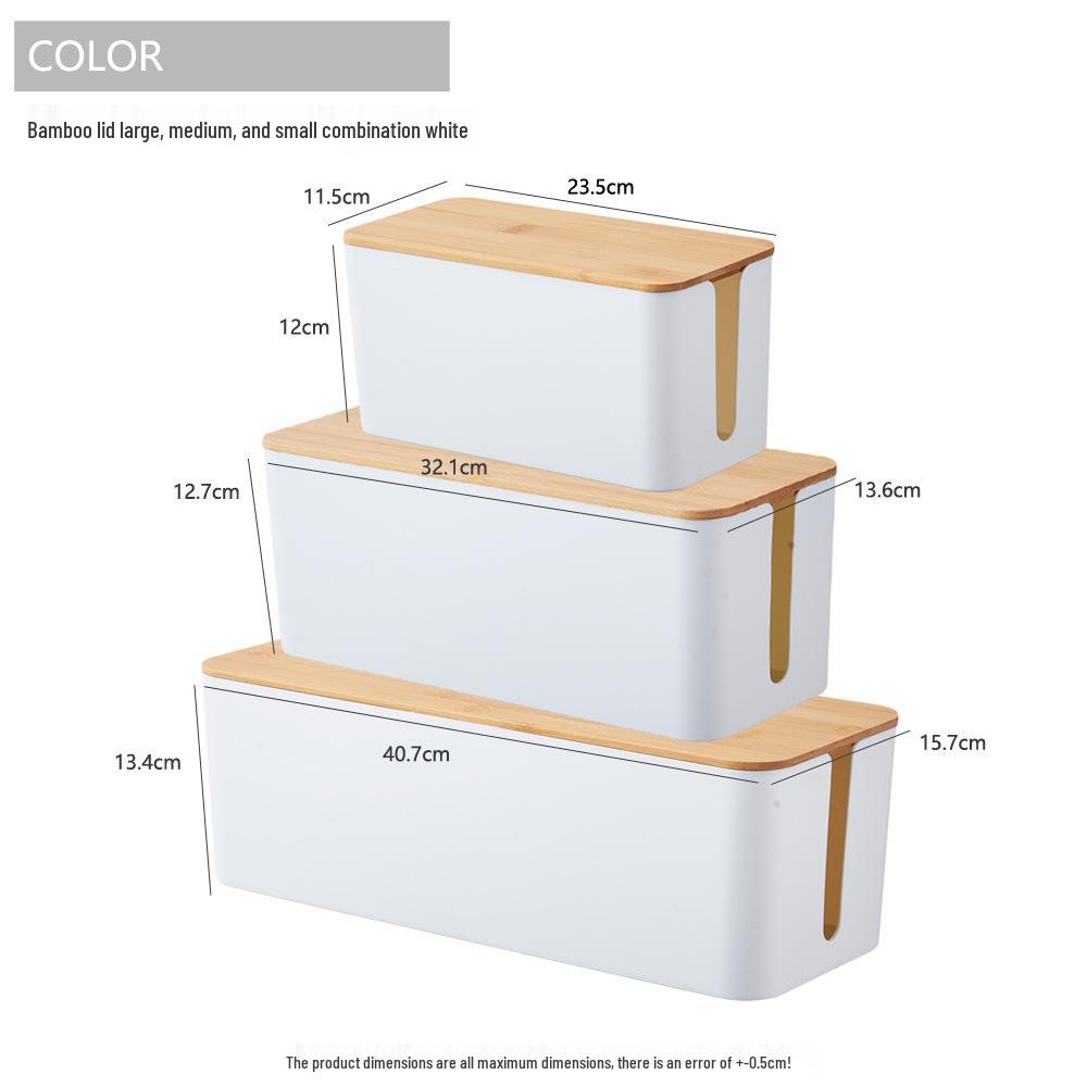 Minimalist Cable Management Box with Bamboo Lid