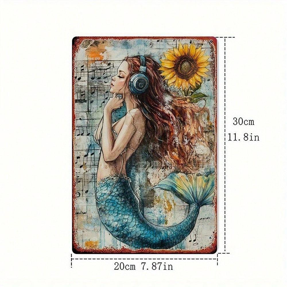 Vintage Tin Sign Wall Decor Retro Mermaid Sunflower Music Pub Man Cave