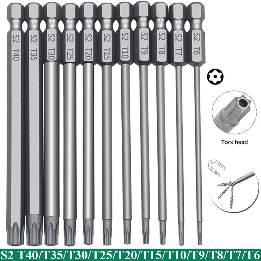 11Pcs Star Screwdriver Set Torx Security Bit Set S2 Steel Magnetic Security Screwdriver Set 50/100/150mm Hex Socket Screw