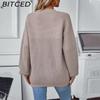 BITCED Fall/Winter Casual Oversized Solid-Color Mid-Length Knit Cardigan Jacket for Women