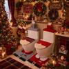 Three-Piece Christmas Toilet Seat Set: Santa Claus Lid, Tank Cover & Floor Mat for Festive Decoration