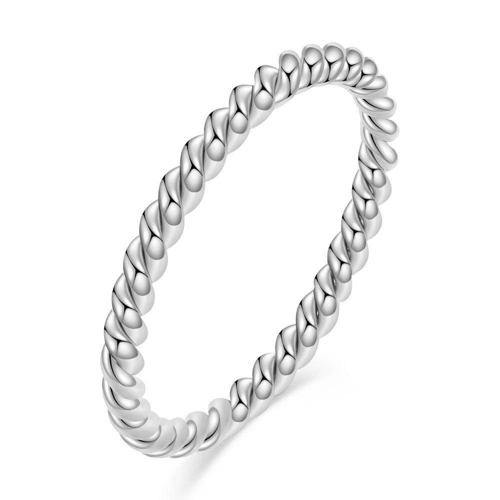 Simple Fashion 2MM Twisted Round Bead Stainless Steel Couple Rings Size 6