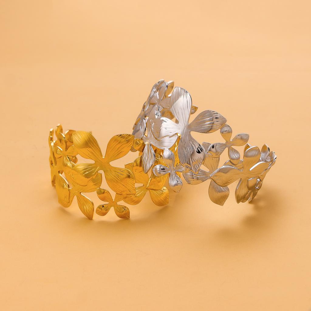 CARLIDANA High End Exaggerated Big Flower Hollow Out Leaf Open Wide Bangle Stainless Steel Non Tarnish Cuff Bracelet Women