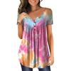 Summer Women's Short Sleeve Floral 3D Printed Buttons T Shirt Ladies Plus Size Top