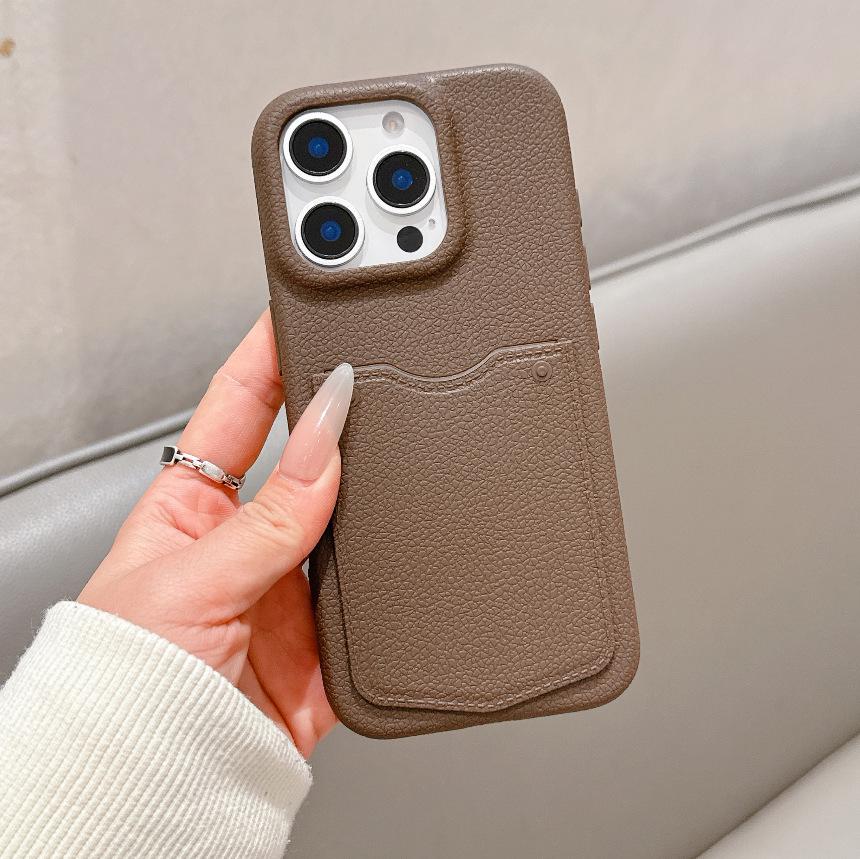 

Apple Peel Texture Card Holder Case for iPhone 16 Pro Max - Luxurious & Lightweight 17 темно-коричневого кольору