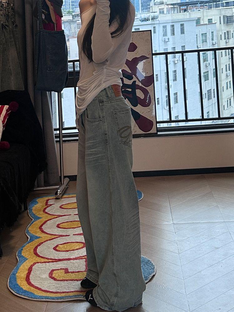 Plus Size Women's Retro Scimitar Embroidered Wide-Leg Jeans