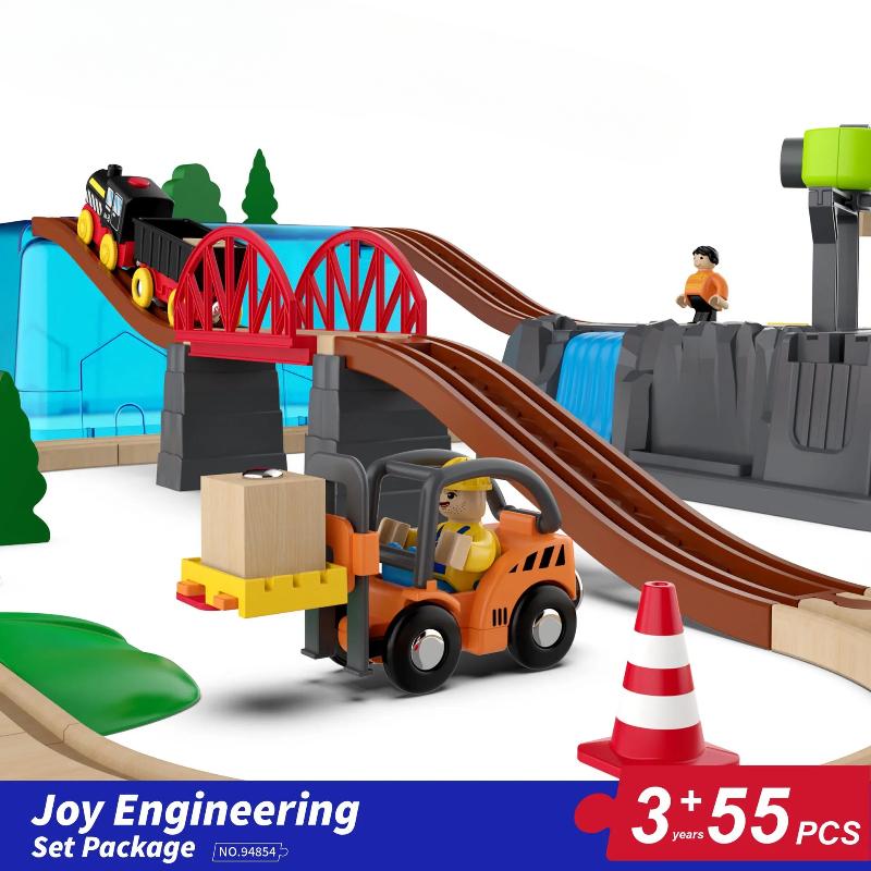 Wooden Railway Track Set Electric Train Magnetic Model Car Diy Track Assemble Interactive Educational Bricks Toy Birthday Gift