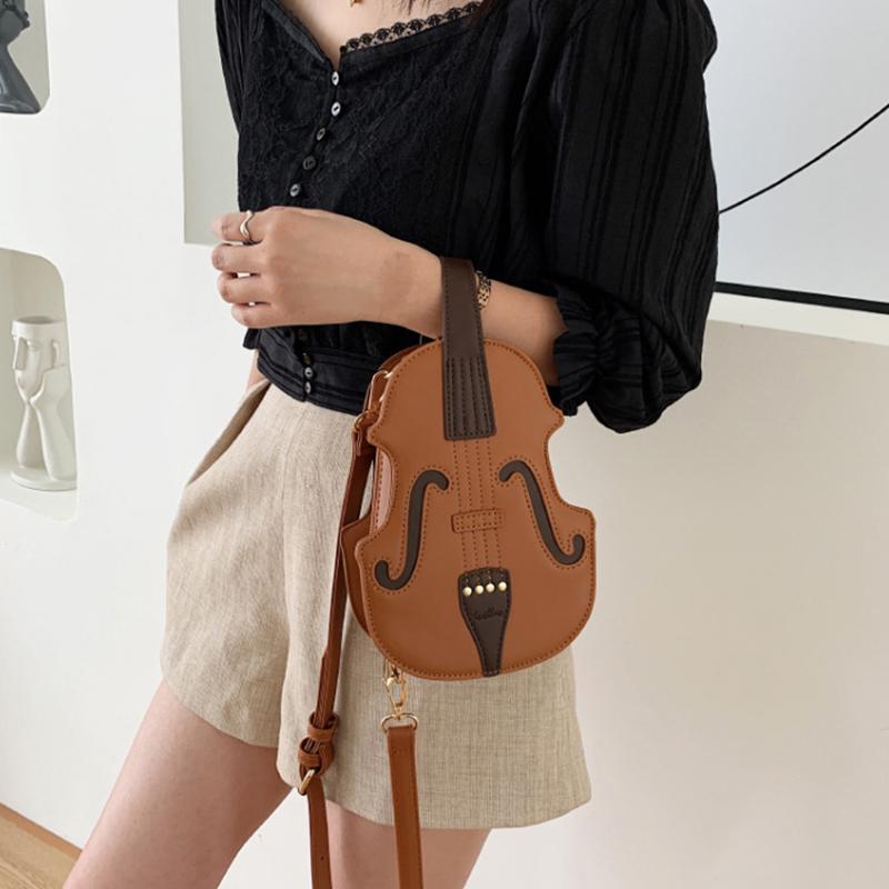 Yogodlns Borsa a tracolla creativa per violino femminile Zaini piccoli in pelle PU per donna Borsa a tracolla moda donna con filo di design di lusso